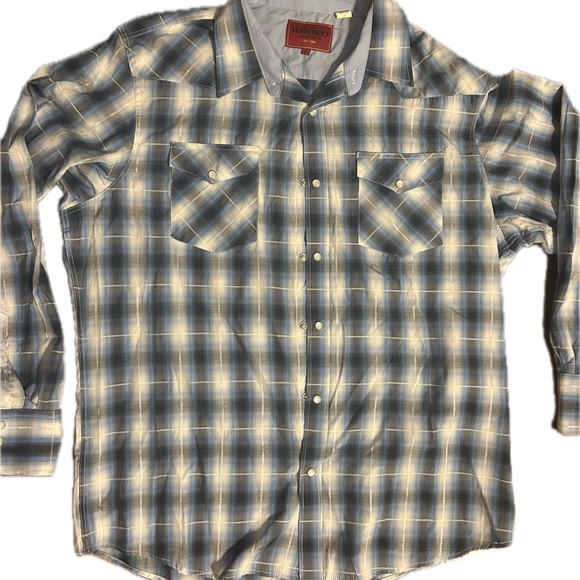 Rodeo Other - Rugged Blue/White Plaid Men's Casual Western Shirt. 
Pearl snap buttons size XL